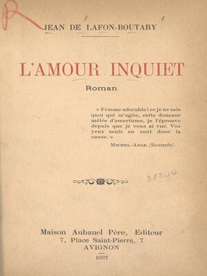 cover image of L'amour inquiet